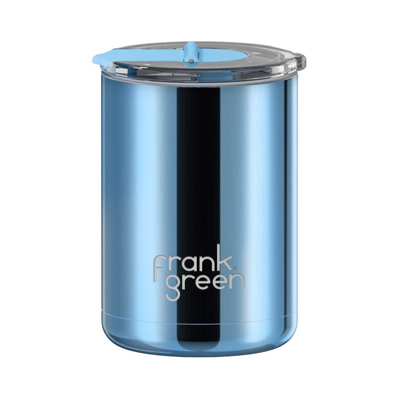 frank green 12oz Coffee Cup w Hinged Screw Lid Chrome Light Blue image number 0